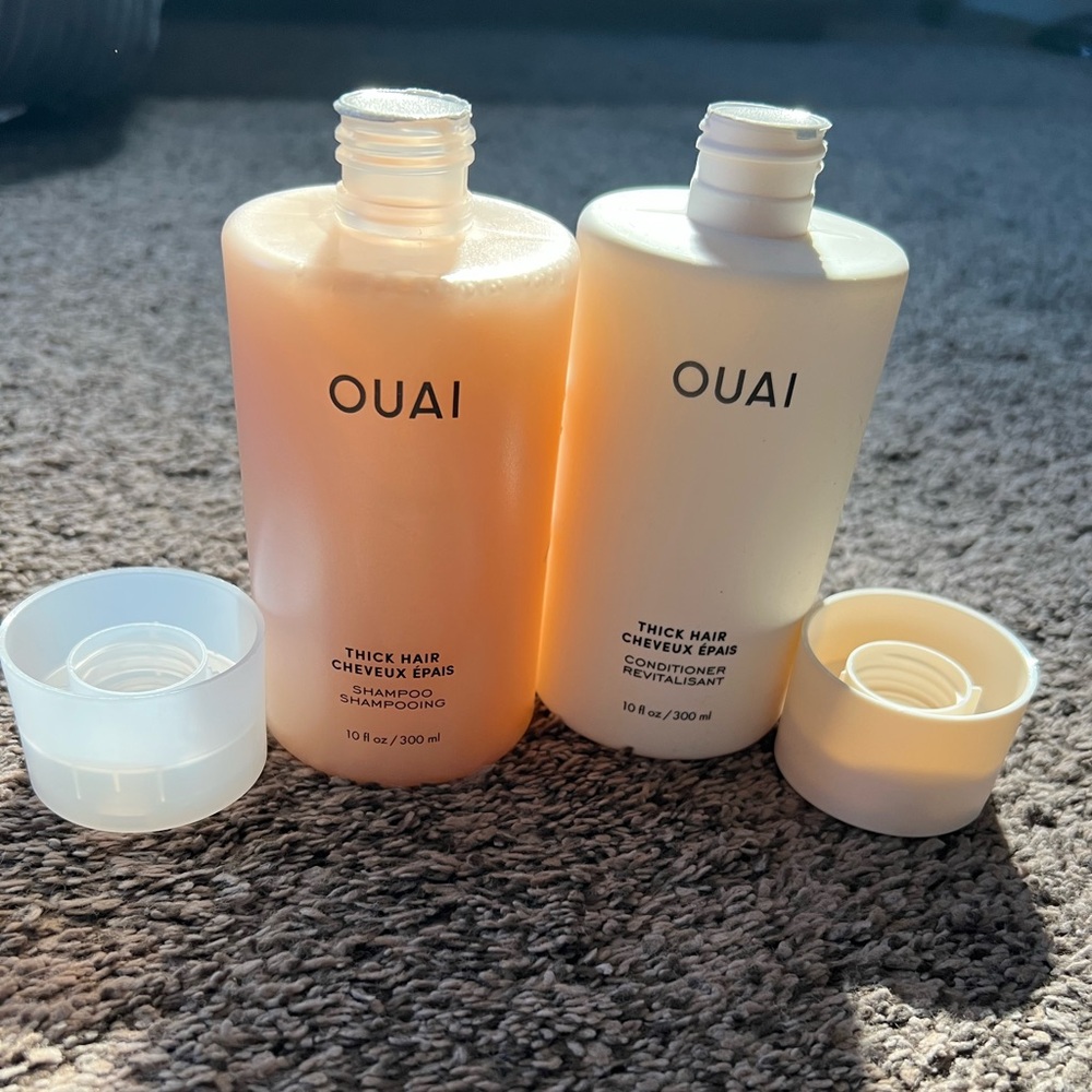 OUAI Thick Hair Shampoo and Conditioner in Peach and Cream